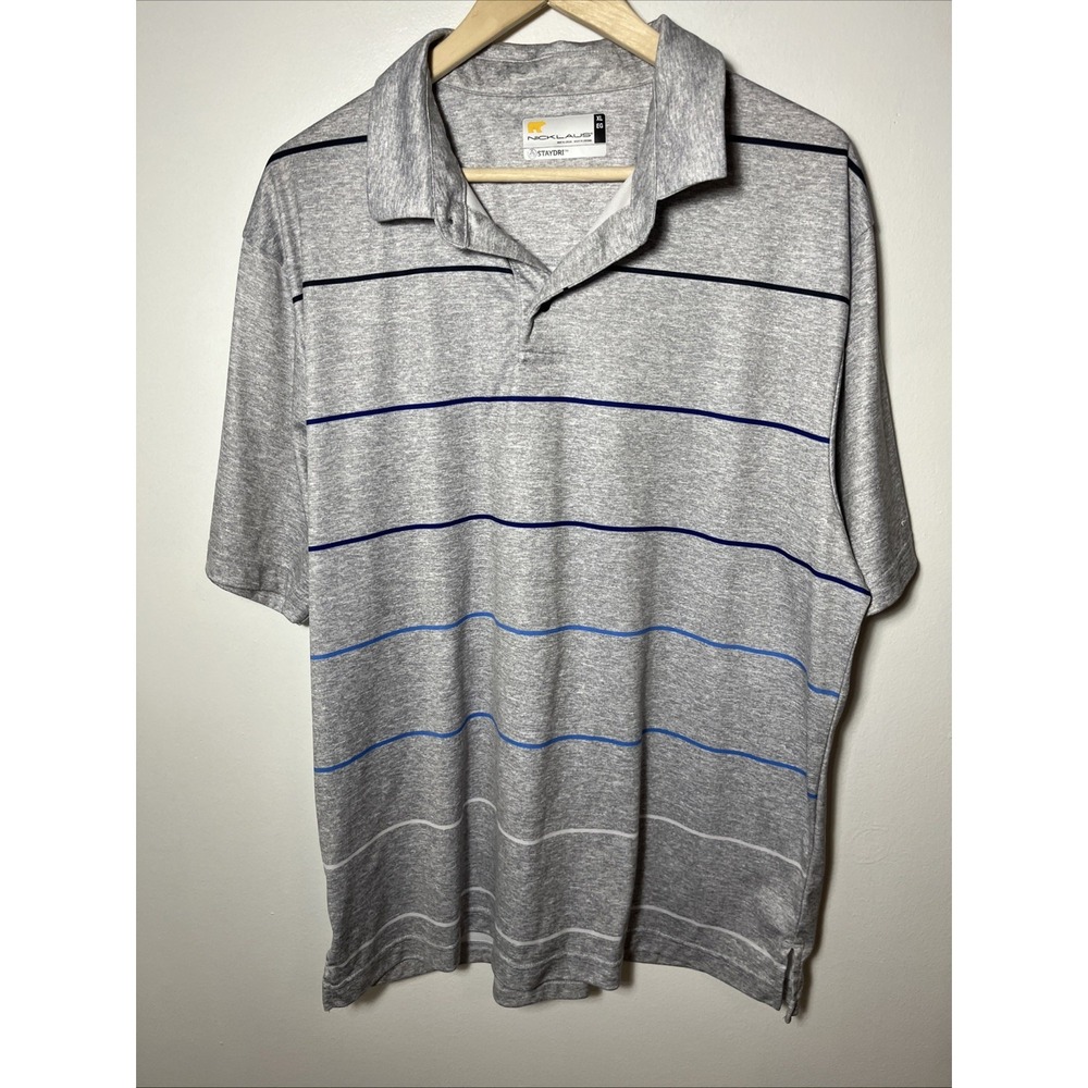 Nicklaus Mens StayDri Golf Polo Shirt XL Grey Blue‎ Striped Performance Top